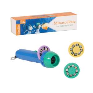 Moulin Roty Minusculette story projector, blue and green projector with three discs for projecting stories on the wall or ceiling - Night Light, Projector