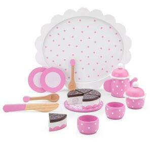 New Classic Toys wooden tea set with tray, teapot, cups, and cake - Toy kitchen tool