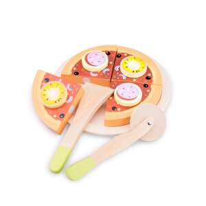 Set de joacă din lemn cu pizza, toppinguri, tăietor de pizza și spatulă de servire, New Classic Toys Bon Appetit - Joacă alimente