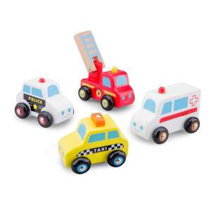 Wooden toy car set, 4 piece, includes police car, fire truck, ambulance and taxi, for kids - Nonbrand Kids's play car
