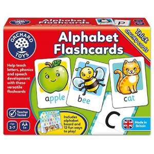 Orchard Toys Alphabet Flashcards, English alphabet learning game for kids, includes alphabet board and 26 double-sided cards with pictures and letters - Developmental Toy for Preschooler