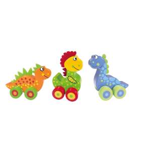 Első dinoszauruszaim - Játékkészlet kerekekkel, 3 színes, fából készült dinoszaurusz - Orange Tree Toys