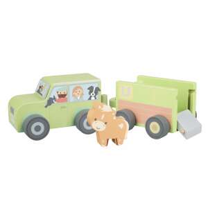 Orange Tree Toys wooden farm truck with horse trailer, green, for kids - Orange Tree Toys