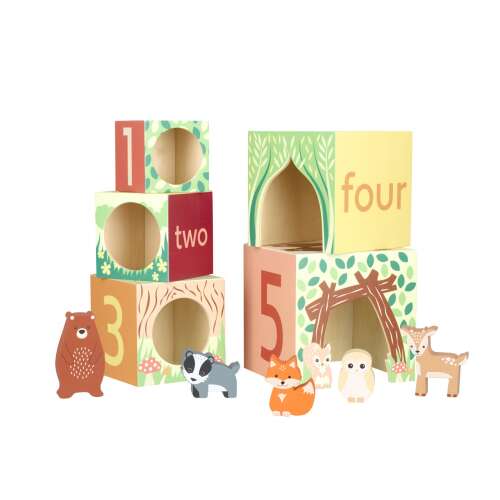 Orange Tree Toys Erdőlakó állatok fa építőkockák, 5 színes fa építőkocka számokkal és állati illusztrációkkal, tökéletesek az építéshez és a tanuláshoz - Orange Tree Toys
