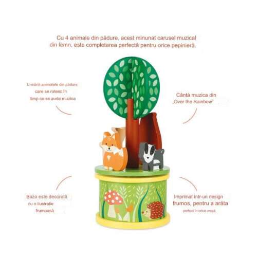 Orange Tree Toys Woodland Animal Musical Carousel, a wooden musical carousel with forest animals, plays 'Somewhere Over the Rainbow'