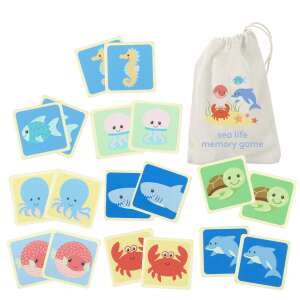Orange Tree Toys Sea Life Memory Game, 18 pieces, wooden memory game for kids with sea creatures, comes with a drawstring bag for storage - Memory Game