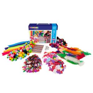 Set de artizanat Playtastic, 3+, Multicolor, materiale de artizanat, pompoane, sclipici, pene, curățători de țevi, forme din spumă, ochi rotunzi, mărgele, hârtie, set de artizanat - Playbox Jocuri si jucarii creative