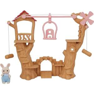 Sylvanian Families Baby Ropeway Park playset, featuring a treehouse, ropeway, swing, and other accessories - Figure