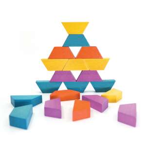 Colorful wooden trapezoid puzzle pieces from the Artiles Exploring game - Nonbrand Developmental Toy for Preschooler