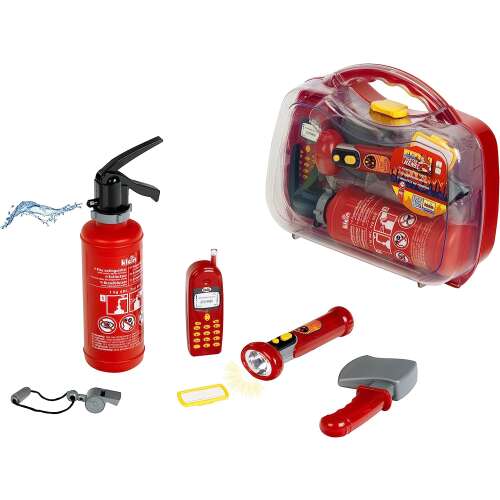 Feuerwehr-Spielset mit Feuerlöscher, Taschenlampe, Telefon, Axt, Abzeichen und Pfeife