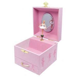 Pink ballerina music box with a ballerina figurine, drawer, and mirror inside - Trousselier