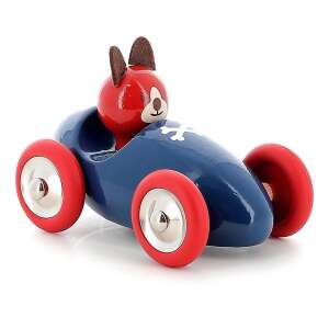 VILAC Lucien the puppy wooden toy car, blue with red wheels, wooden toy car for kids - Kids's play car