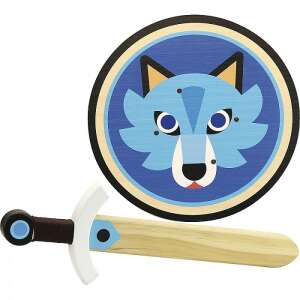 Holzschild und Schwert, Wolf