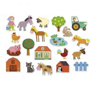 Set of 20 wooden farm magnets, featuring animals, farm buildings, and other farm-related objects - Vilac
