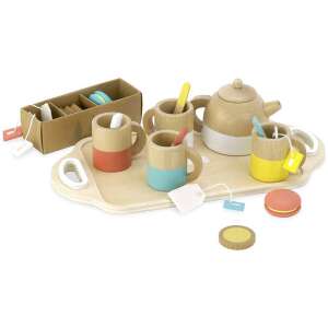 Wooden tea set for kids, includes teapot, cups, spoons, tea bags, macaroons, cookies, and tray - Toy kitchen tool