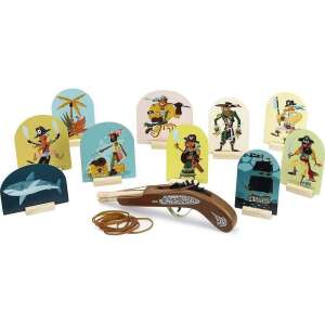 Wooden pirate rubber band gun with 10 targets, pirate themed game for kids - Toy Gun, Bullet