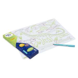 Super Petit Learn & Play Dinosaur Silicone Placemat with Marker, Reusable, Washable, Non-Toxic, BPA-Free, Great for Kids, Travel, and Restaurants - Activity Book, Coloring