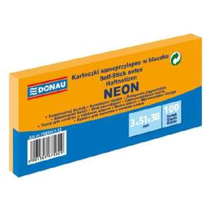 Donau Neon Samoprzylepne karteczki w bloku, 3x100 arkuszy, 38x51 mm, neonowy pomarańczowy - Notatnik