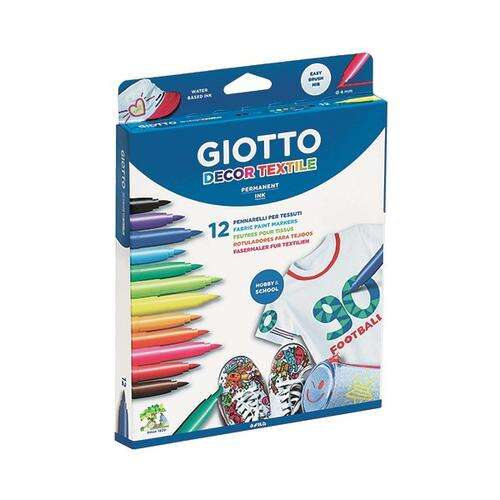 Giotto Decor Textile állandó textilfilcek, 12 db-os készlet, vízbázisú tinta, könnyű ecset, hobbi és iskola