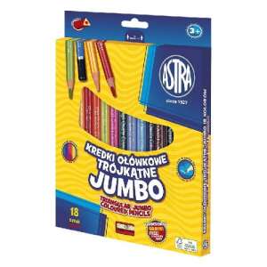 Astra Creioane colorate triunghiulare Jumbo - 18 culori cu ascuțitoare - Creioane colorate