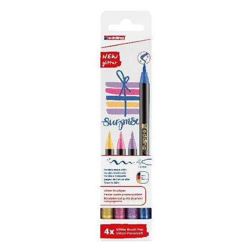 edding 1340 Glitter Brush Pen Set, 4er Pack, Metallic-Glitter-Pinsel für Schreiben, Zeichnen und Basteln