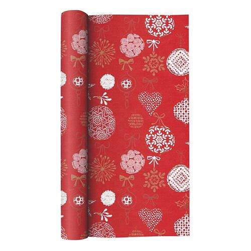 CREATIVE karácsonyi csomagolópapír tekercs, piros fehér és arany díszekkel