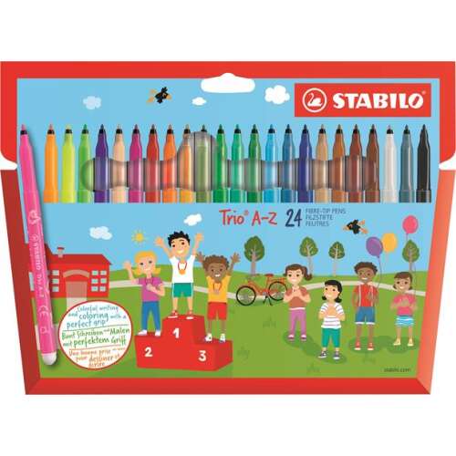 STABILO Trio A-Z 24 pack of 0.7mm fibre-tip pens, assorted colors, perfect for coloring and writing