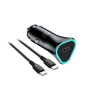 Încărcător auto Blue Star 20W cu conector USB-C și cablu, vedere din unghi - Incarcatoare auto