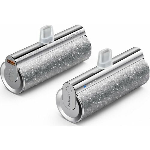 VEGER Lipstick Power Bank 5000mAh Ezüst, hordozható töltő okostelefonokhoz