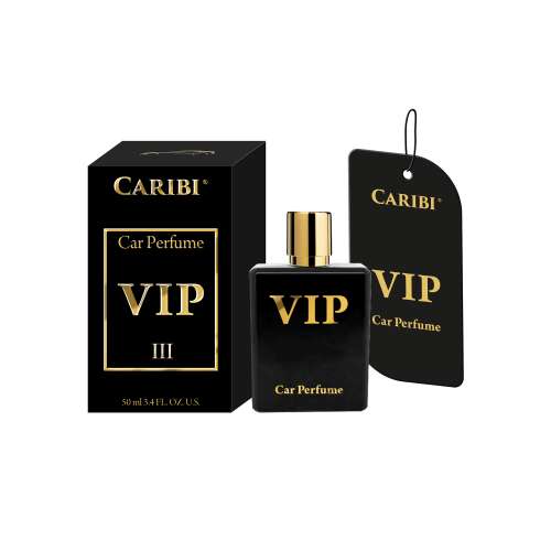 Caribi VIP Autoparfum, 50ml, schwarze Flasche mit goldener Kappe, Verpackung und Etikett
