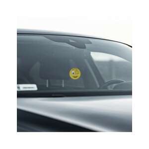 K2 Be Happy car air freshener, mandarin scent, smiley face design, hanging from rearview mirror - K2 Car Air Freshener