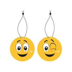 K2 Be Happy Man autóillatosító két oldallal, egyik mosolygós emojival, a másik huncutan pislogó emojival - K2