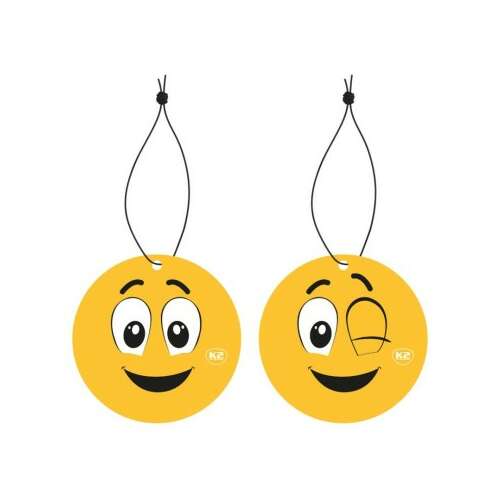 Autoosviežovač vzduchu K2 Be Happy Man s dvoma stranami, jedna s usmievavým emotikonom, druhá s žmurkajúcou emotikonom