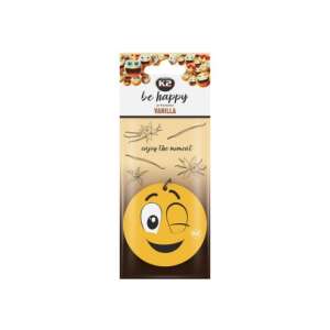K2 Be Happy car air freshener, vanilla scent, smiley face design - K2 Car Air Freshener