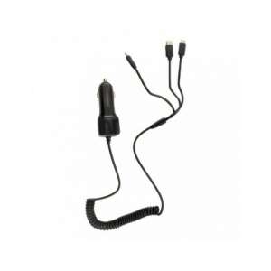 Universal car charger with 3 cables: USB-C, Micro-USB, Lightning (iPhone) - Car Charger