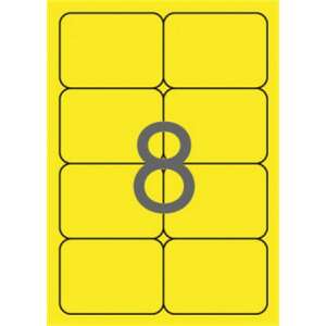 APLI 99,1x67,7 mm neon sárga kerekített sarkú címkék, 8 címke lapon, 20 lap - APLI