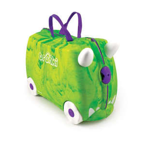 Trunki Rex a Dinó gyerek bőrönd, zöld színű, lila díszítéssel - Trunki