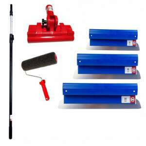 Ergolite professional plastering set with 3 stainless steel trowels, 40, 60, 80 cm, telescopic handle, roller and support - Plaster Trowel