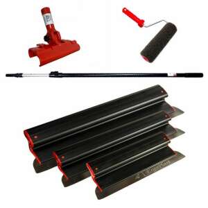 Set of 3 Professional Stainless Steel Putty Knives, 40, 60, 80 cm, with Stand, 1.2-2.2 m Telescopic Handle, and Putty Roller, Ergoplast