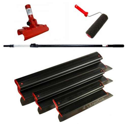 Ergoplast professional drywall trowel set, 3 pieces, 40, 60, 80 cm, with telescopic handle, roller and support