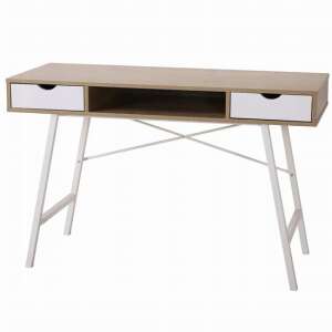 Jumi white and natural computer desk with 2 drawers and metal legs - Computer Desk