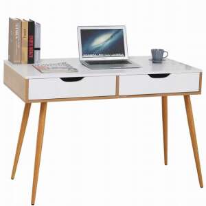 Jumi white and natural computer desk with two drawers, 110x50x75 cm - Computer Desk