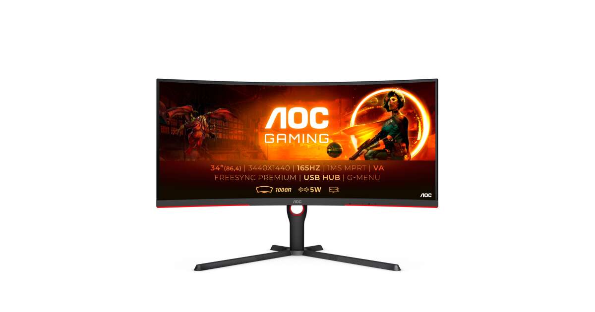 AOC CU34G3S/BK 34inch Curved monitor 1000R 3440x1440 165Hz HDMI ...