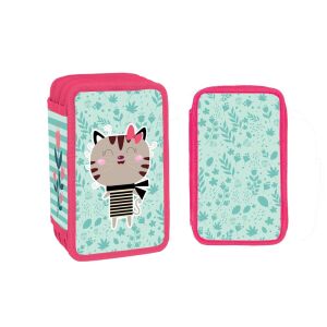 Equipped Pencil Case, 3 Zippers, 38 Pieces, Cat, Daemi 132080755 - Pencil Case