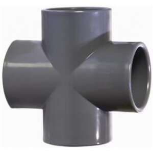 Cruce PVC 32mm, grey PVC cross fitting for plumbing, 4 way connector - Water, Gas & Heating Installation