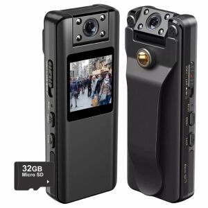 iUni A22 Körperkamera, 32GB, Reportofon, Nachtsicht, 180° Drehobjektiv