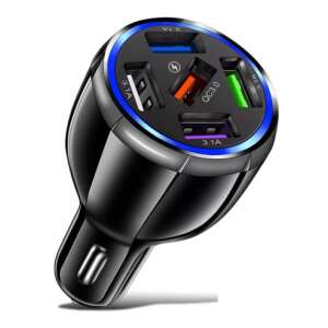 Black car charger with 5 USB ports, including QC3.0 fast charging - Car Charger