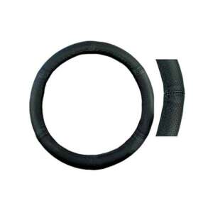 Black leather steering wheel cover, 49-50 cm - Car Steering Wheel Cover