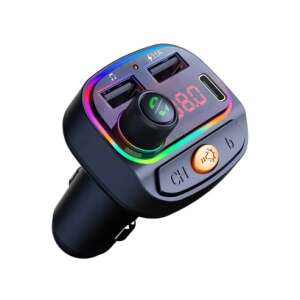 FM модулатор Bluetooth 5.0 зарядно за кола с два USB порта и Type-C порт, черен - Предавател