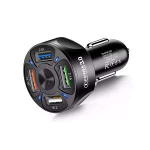 Black 4-port car charger with QC3.0 fast charging, 12-24V input, 5V/7A output - Car Charger